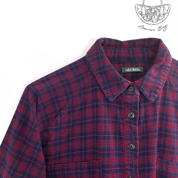 Wild Fable / Cropped Oversize Flannel Plaid Shirt / Size XS / Color Blue Red - Picture 5 of 6